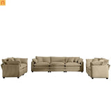 Sofa Set Corduroy Tan Deep Seat 7-Seat 2-Piece Retro Modern