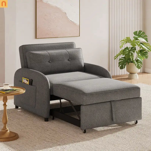 Sofa Convertible Cotton Linen Gray Sleeper 2-Seat 70in