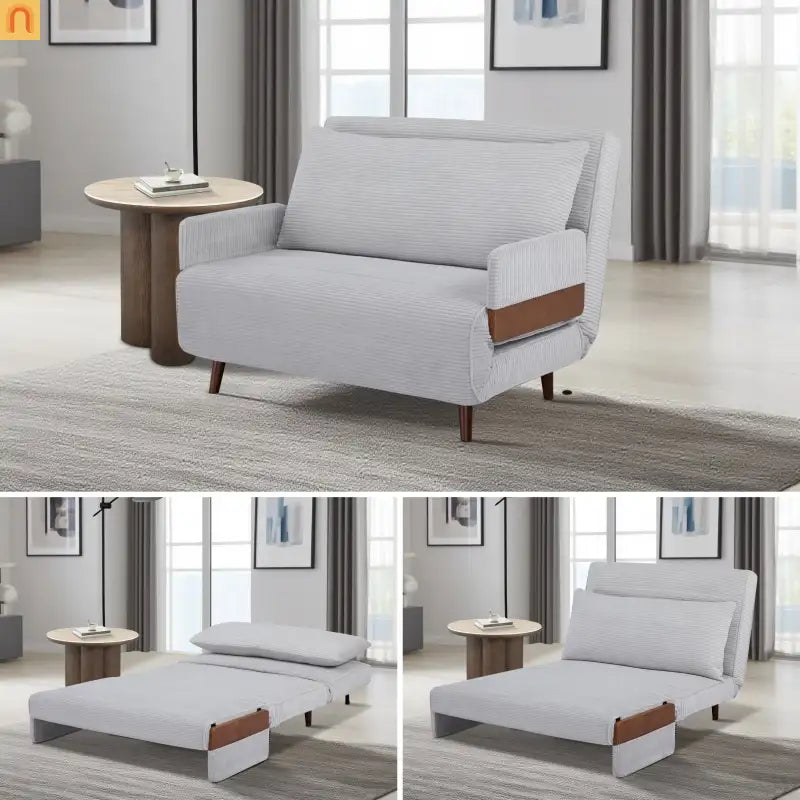 Sofa Convertible 3-in-1 Polyester Light Gray Beech Legs 265 lb