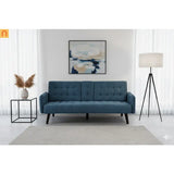 Sofa Convertible Linen Blue 72in Drop-Down Table Cup Holder 250 lb