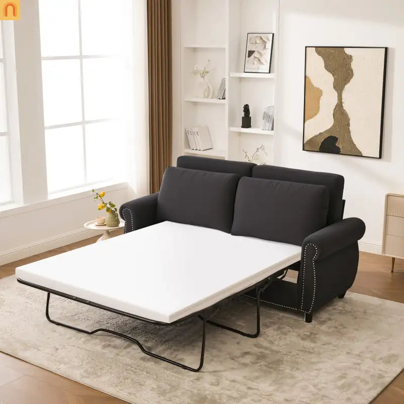 Mattress Memory Foam 3in Pull-Out Sofa Bed Dark Gray Linen Queen
