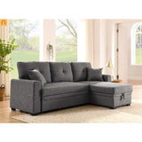 Sofa Sectional Polyester Gray Pull-Out Sleeper 76in Chaise Storage