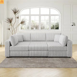 Sofa Modular Microfiber Light Gray 6-Seat Hydraulic Ottoman