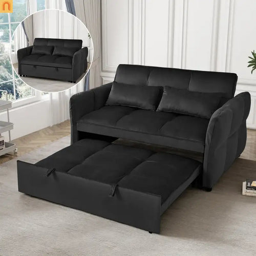 Sofa Bed Velvet Black 3-in-1 Convertible Recliner 500 lb 58in