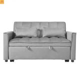 Sofa Convertible Velvet Light Gray Pull-Out Sleeper 57in Storage