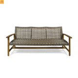Outdoor Sofa 3-Seater Acacia Wood Wicker Natural Gray 75.5in