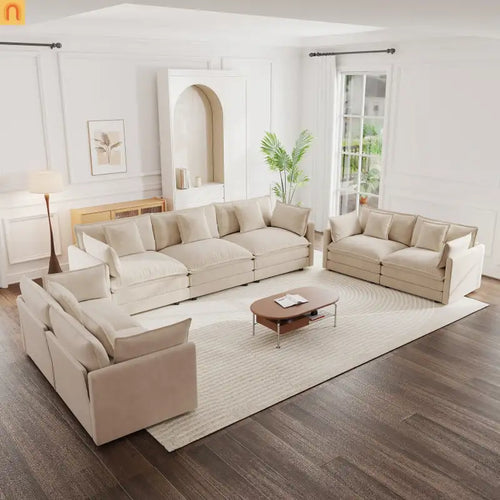 Sofa Set Modular Chenille Light Coffee 7-Seat 3-Piece