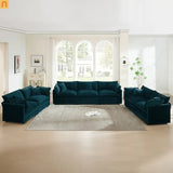 Sofa Set Modular Chenille Blue Deep Seat 7-Seat 3-Piece