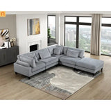 Sectional Sofa Modular Corduroy Gray 5-Seat 120in Ottoman