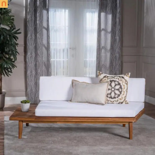 Outdoor Sofa 2-Seater Acacia Wood White Cushions 75.75in