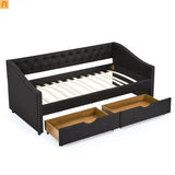 Twin Platform Bed Solid Pine White 2 Storage Drawers Guardrails